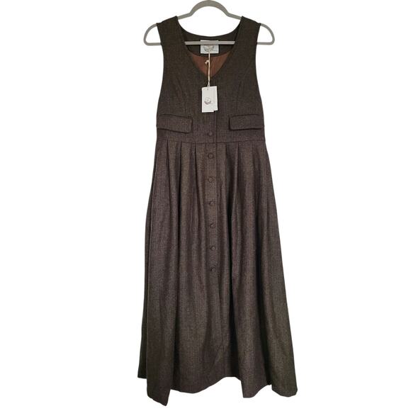 Linennaive DARK AMBER 11 ACADEMIA WOOL MIDI DRESS Size Small NWT - Picture 3 of 9